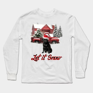 Black Pug Let It Snow Tree Farm Red Truck Christmas Long Sleeve T-Shirt